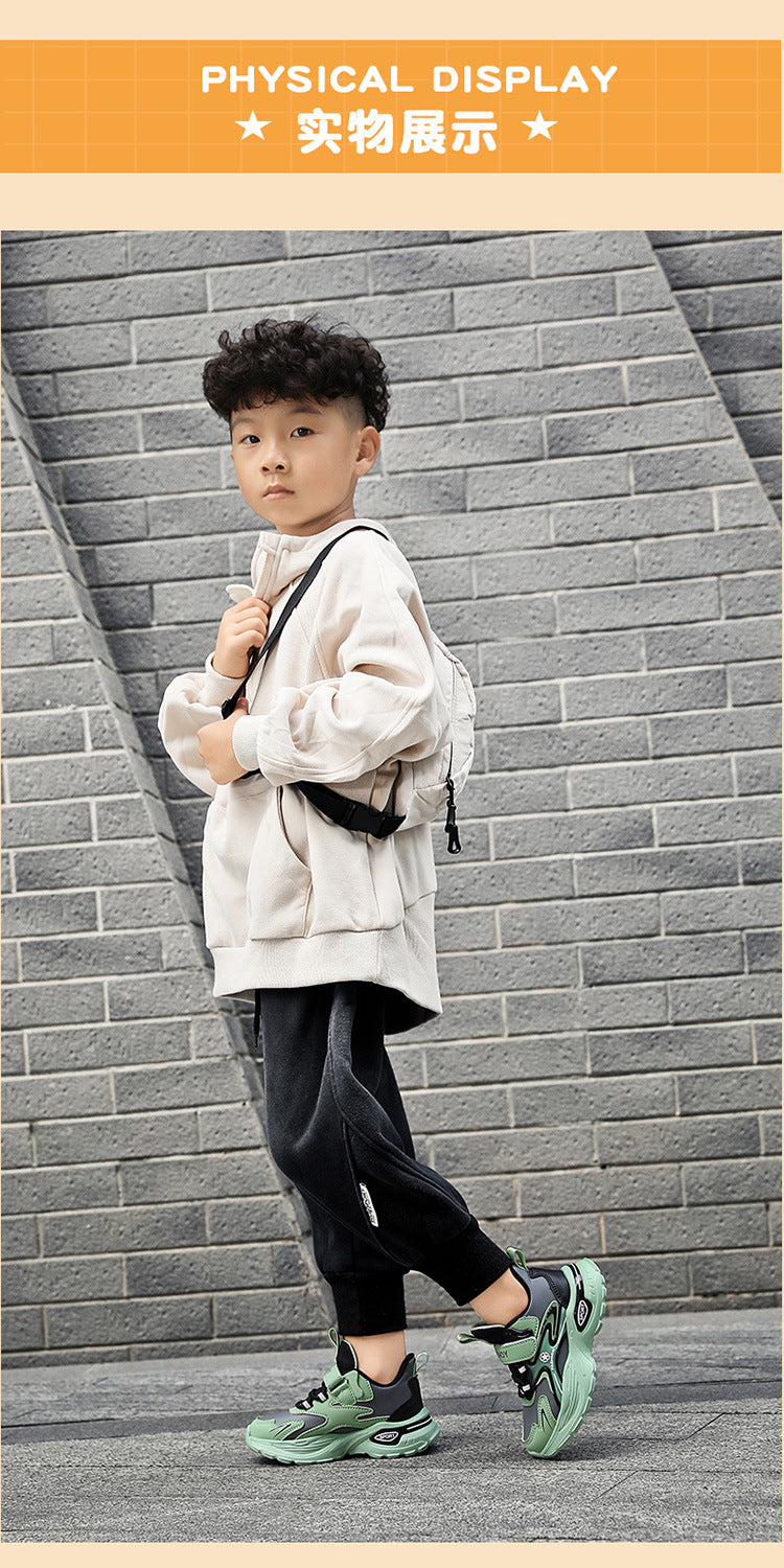 Autumn and Winter Leather Children's Sneakers, Boys' Fleece-Lined Cotton Shoes, Student Dad Shoes, Running Shoes, Warm Snow Boots, Children's Shoes