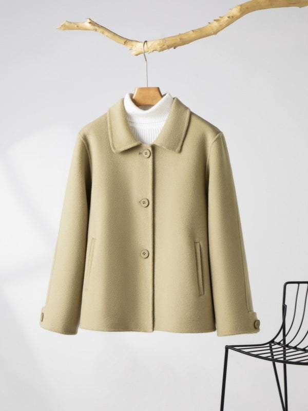 2024 New Wool Double-Sided Tweed Coat Autumn and Winter Short Solid Color Casual Doll Collar Tweed Coat for Petite