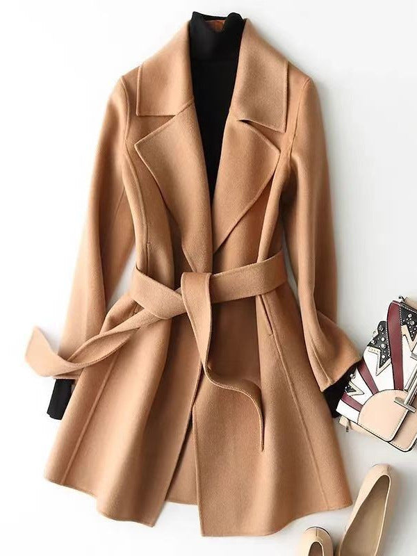 2024 Autumn and Winter New Woolen Coat Women's Slim-fit Slimming Korean Style Mid-length Woolen Coat Trendy