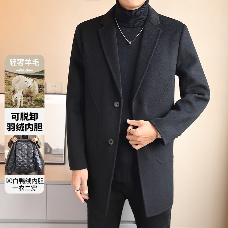 Double-sided Woolen Coat Men's Mid-length Cashmere Woolen Coat Men's Autumn and Winter High-end Down Liner Woolen Coat