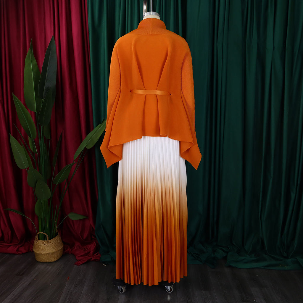 C8610 African Plus Size Women's Spring New Fashion Strap Batwing Top Gradient Color-changing Skirt Two-piece Set