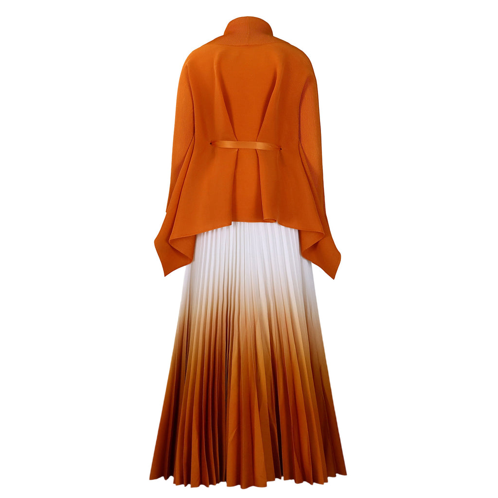 C8610 African Plus Size Women's Spring New Fashion Strap Batwing Top Gradient Color-changing Skirt Two-piece Set