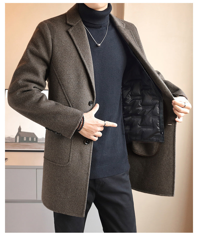 Men's Double-Sided Wool Mid-Length Cashmere Wool Coat Men's Autumn and Winter High-End Down Liner Wool Coat