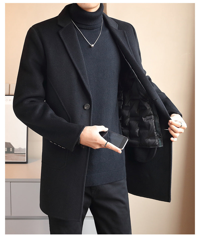 Double-sided Woolen Coat Men's Mid-length Cashmere Woolen Coat Men's Autumn and Winter High-end Down Liner Woolen Coat