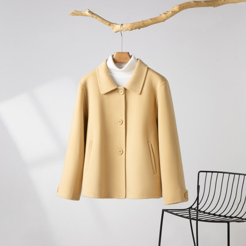 2024 New Wool Double-Sided Tweed Coat Autumn and Winter Short Solid Color Casual Doll Collar Tweed Coat for Petite