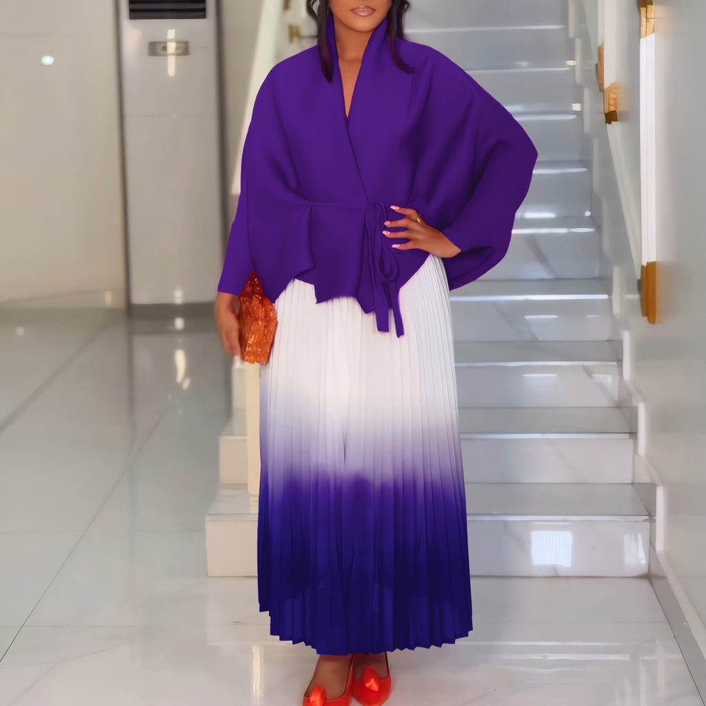 C8610 African plus size Women's Spring New Fashion Strap Bat Sleeve Top Gradient Color-changing Skirt Two-piece Set