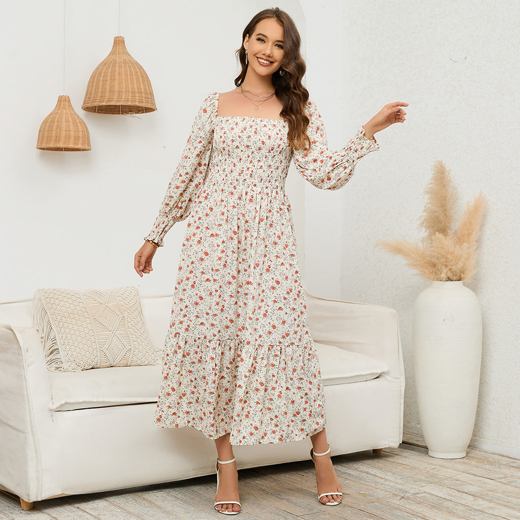 Swintager 2026 Spring New Maternity Chiffon Dress Small Floral Dress Amazon Long-Sleeved Dress