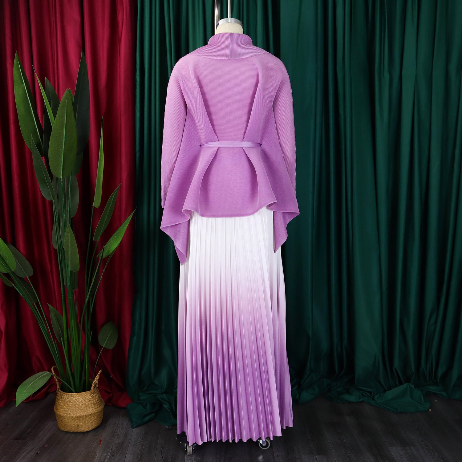 C8610 African Plus Size Women's Spring New Fashion Strap Batwing Top Gradient Color-changing Skirt Two-piece Set