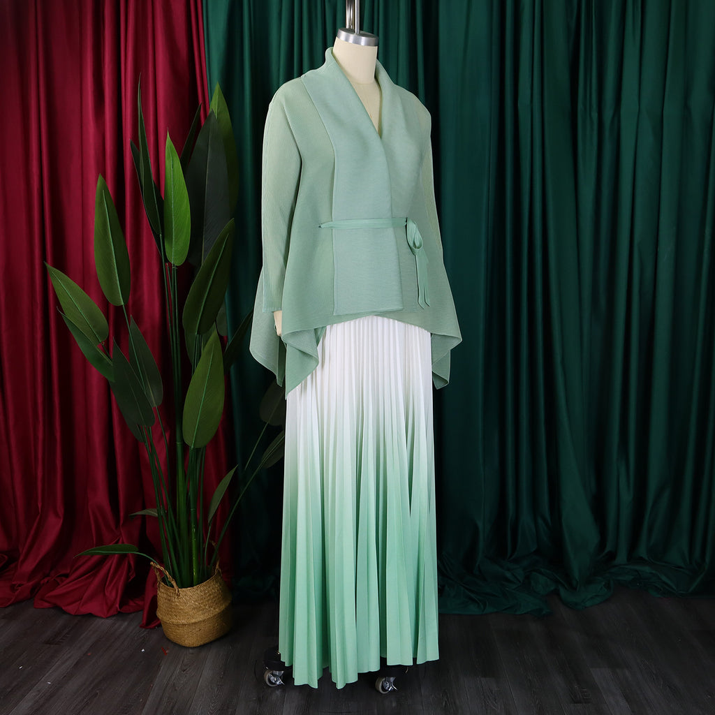 C8610 African Plus Size Women's Spring New Fashion Strap Batwing Top Gradient Color-changing Skirt Two-piece Set