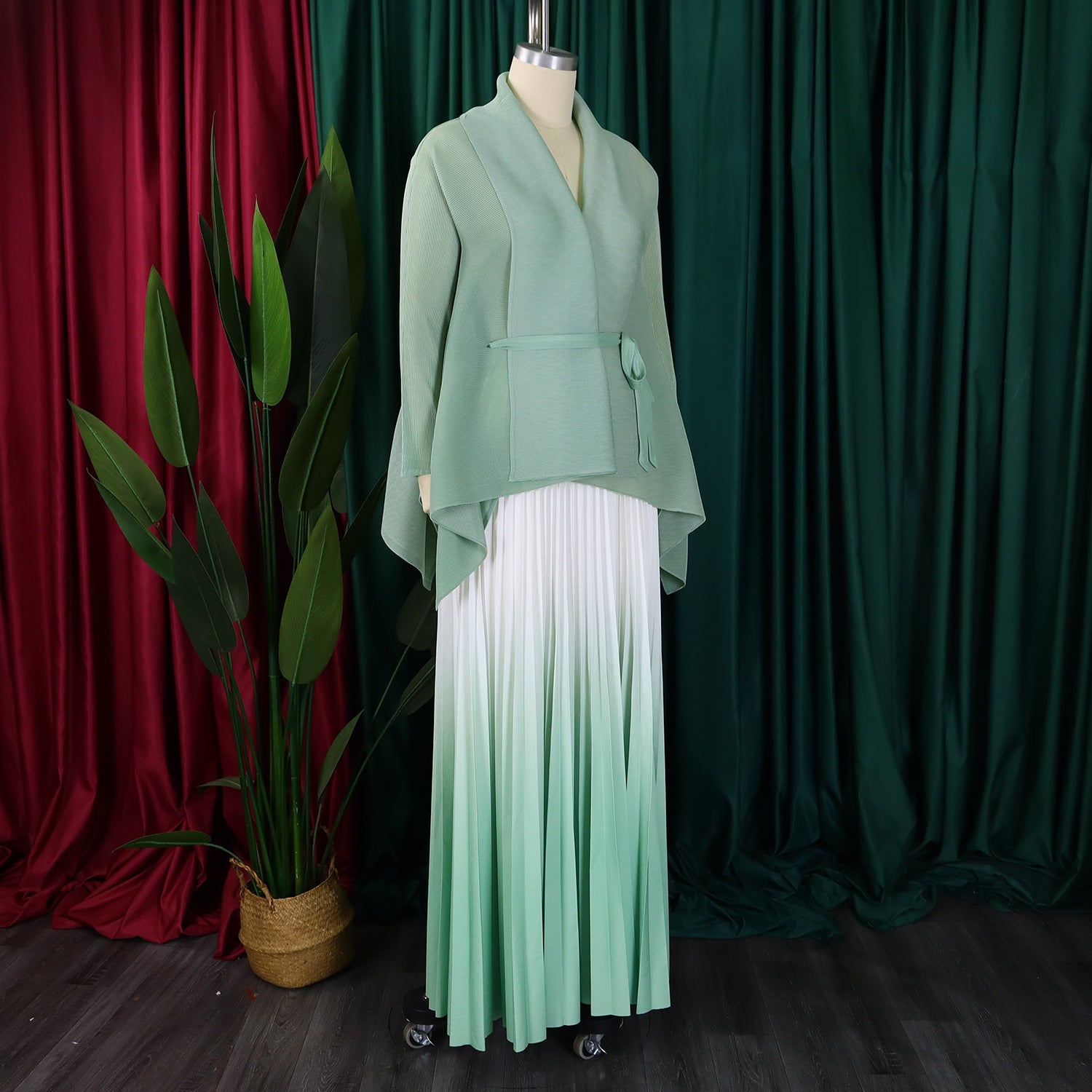 C8610 African Plus Size Women's Spring New Fashion Strap Batwing Top Gradient Color-changing Skirt Two-piece Set