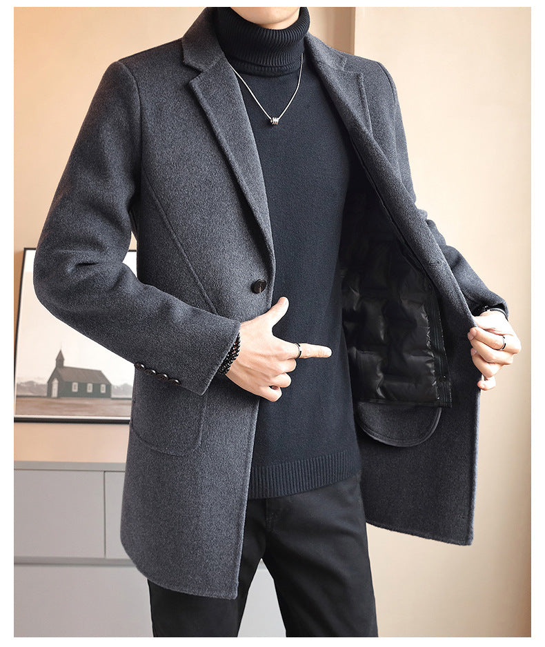 Double-sided Woolen Coat Men's Mid-length Cashmere Woolen Coat Men's Autumn and Winter High-end Down Liner Woolen Coat