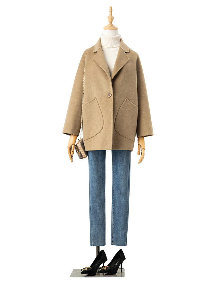 Cocoon-type Double-sided Wool Coat Women's Short 24 Autumn and Winter Korean Style New Arrival Loose Wide-width Wool Coat for Small Men