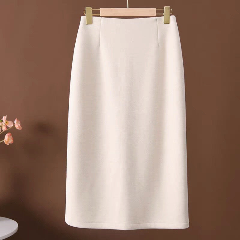 Acetate Cashmere Skirt Women's Mid-Length High-End Elegant High-Waist Slimming Rear Split Wool Straight Skirt Autumn and Winter New