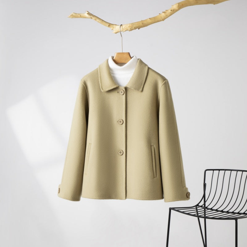 2024 New Wool Double-Sided Tweed Coat Autumn and Winter Short Solid Color Casual Doll Collar Tweed Coat for Petite