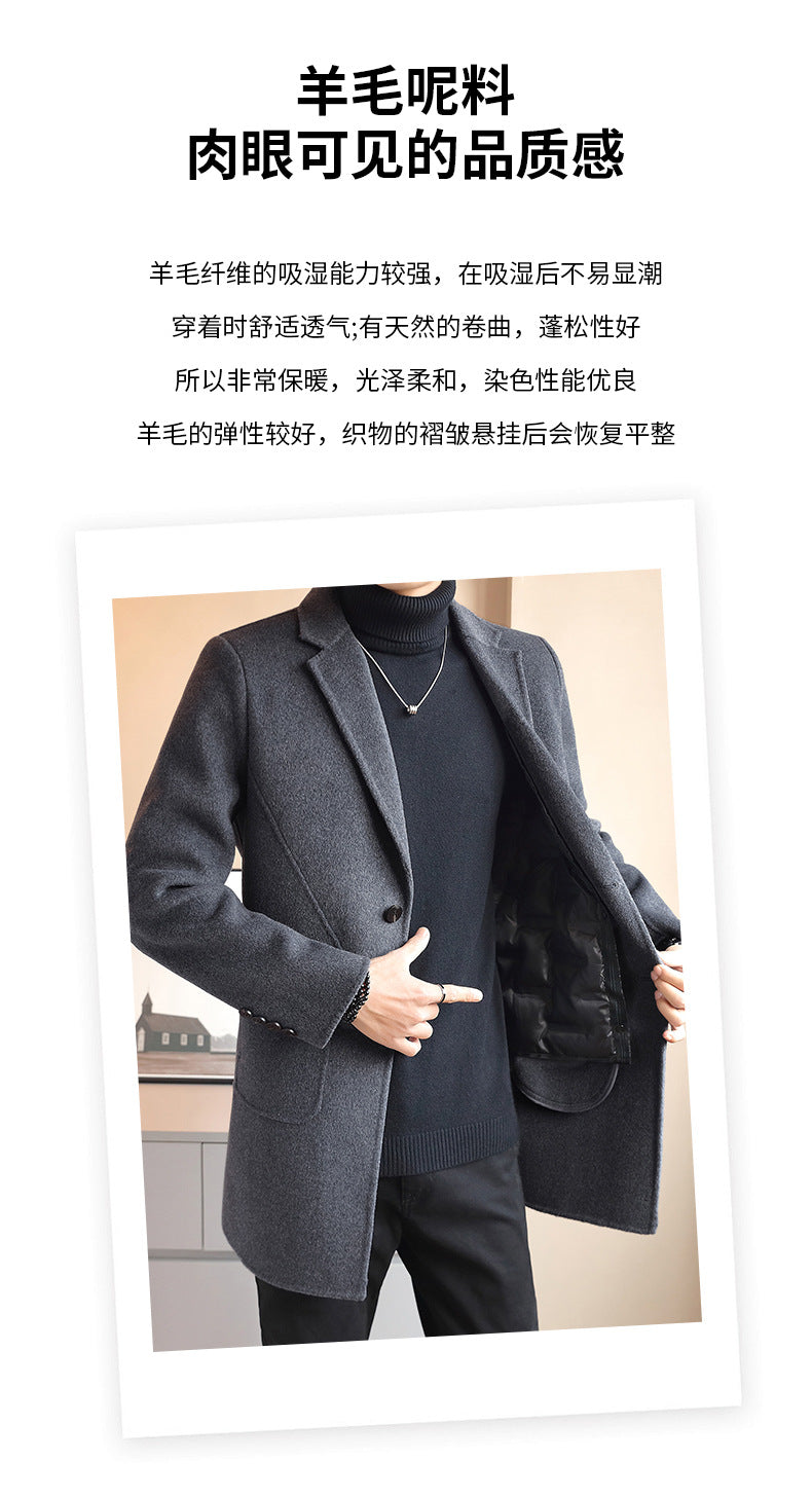 Double-sided Woolen Coat Men's Mid-length Cashmere Woolen Coat Men's Autumn and Winter High-end Down Liner Woolen Coat