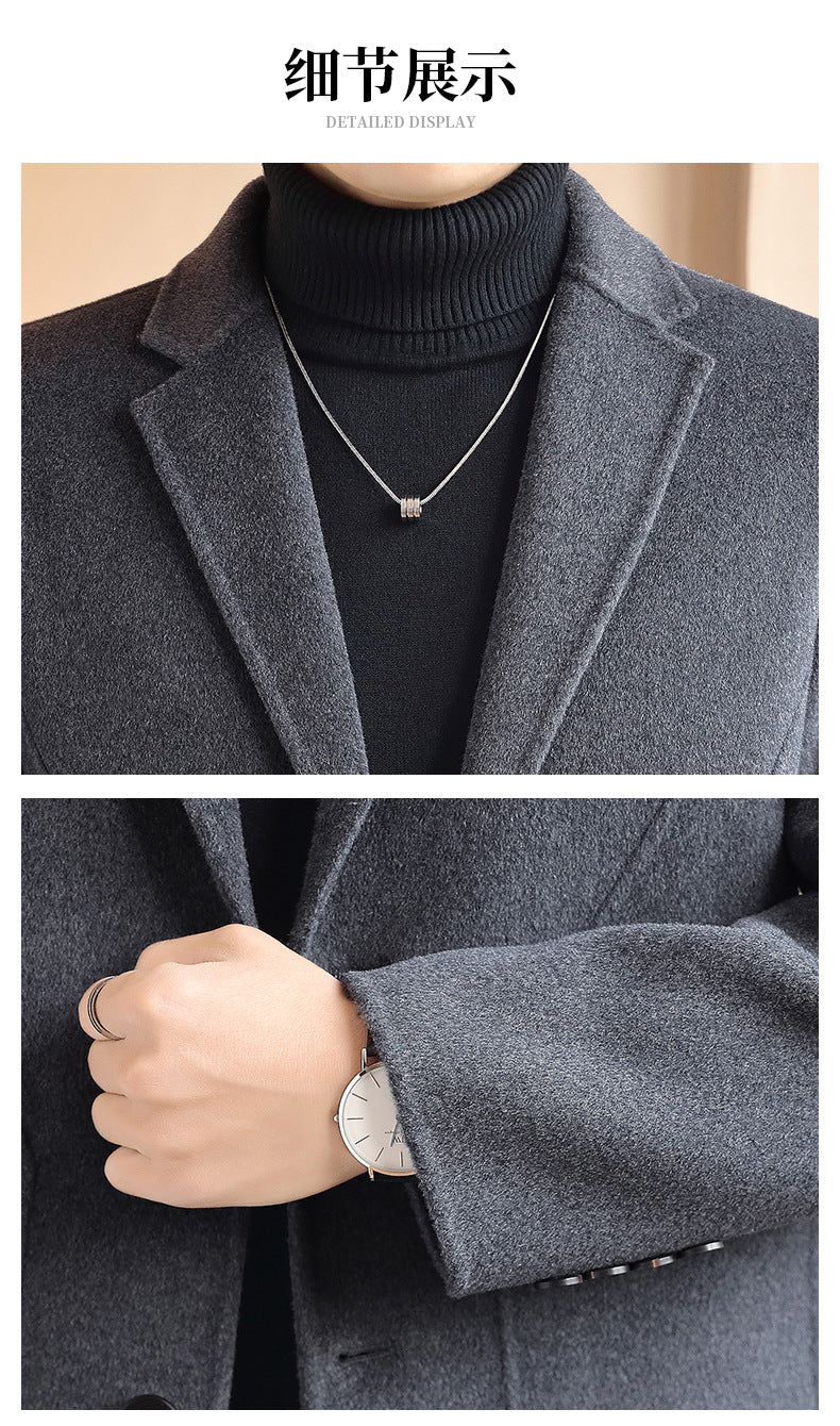 Double-sided Woolen Coat Men's Mid-length Cashmere Woolen Coat Men's Autumn and Winter High-end Down Liner Woolen Coat
