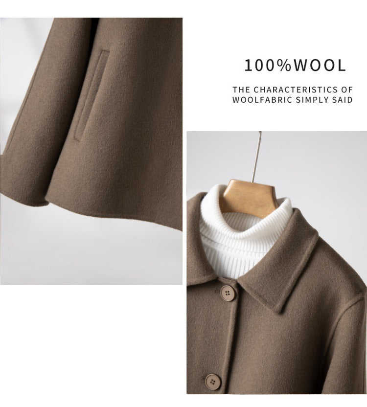 2024 New Wool Double-Sided Tweed Coat Autumn and Winter Short Solid Color Casual Doll Collar Tweed Coat for Petite