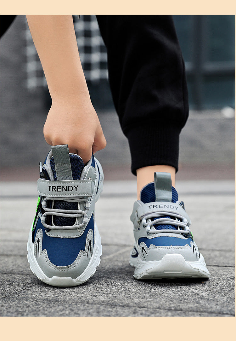 Autumn and Winter Leather Children's sneaker Boys fleece-lined Cotton Shoes Student Dad's Shoes Running Shoes Warm Snow Shoes Children's Shoes