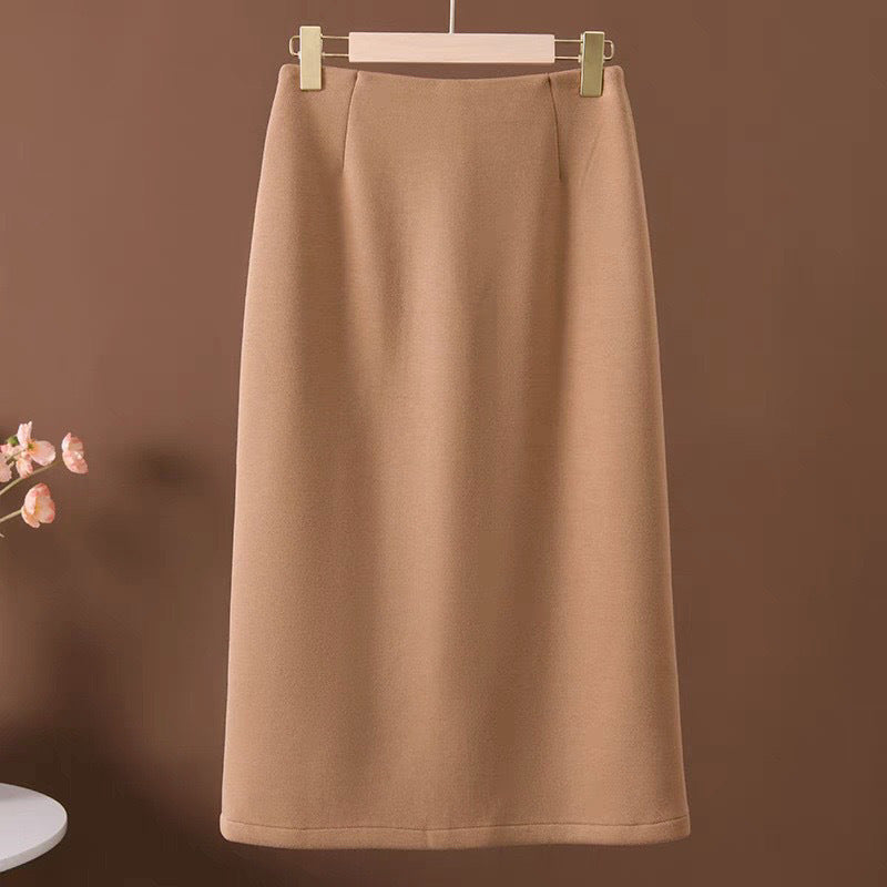 Acetate Cashmere Women's Mid-Length Skirt, High-End Elegant High-Waist Slimming Rear Split Wool Straight Skirt, Autumn and Winter New Collection