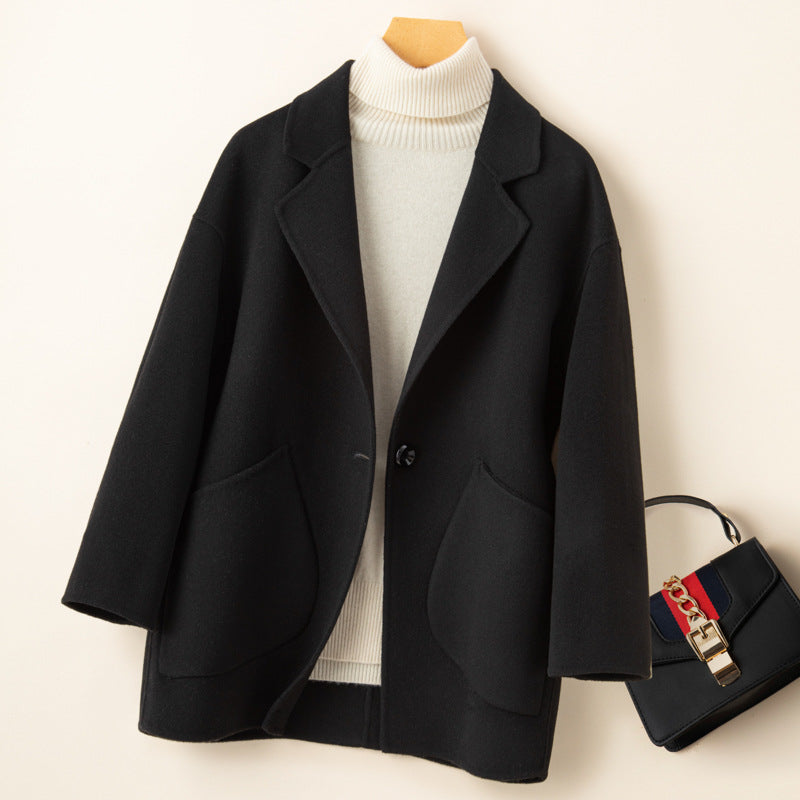Cocoon-type Double-sided Wool Coat Women's Short 24 Autumn and Winter Korean Style New Arrival Loose Wide-width Wool Coat for Small Men