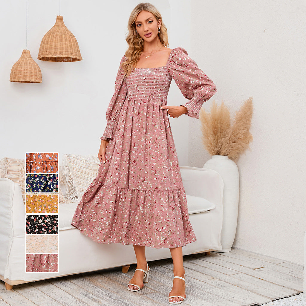 Swintager 2026 Spring New Maternity Chiffon Dress Small Floral Dress Amazon Long-Sleeved Dress