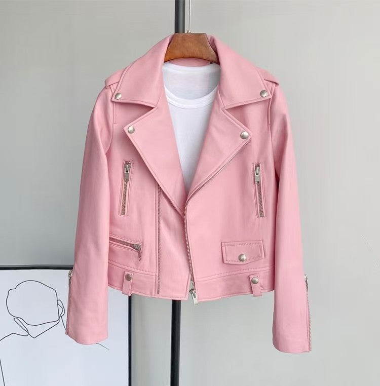 2025 Spring and Autumn New Korean Style Short Women's PU Leather Jacket, Plus Size Slim Motorcycle Jacket, Small Leather Jacket