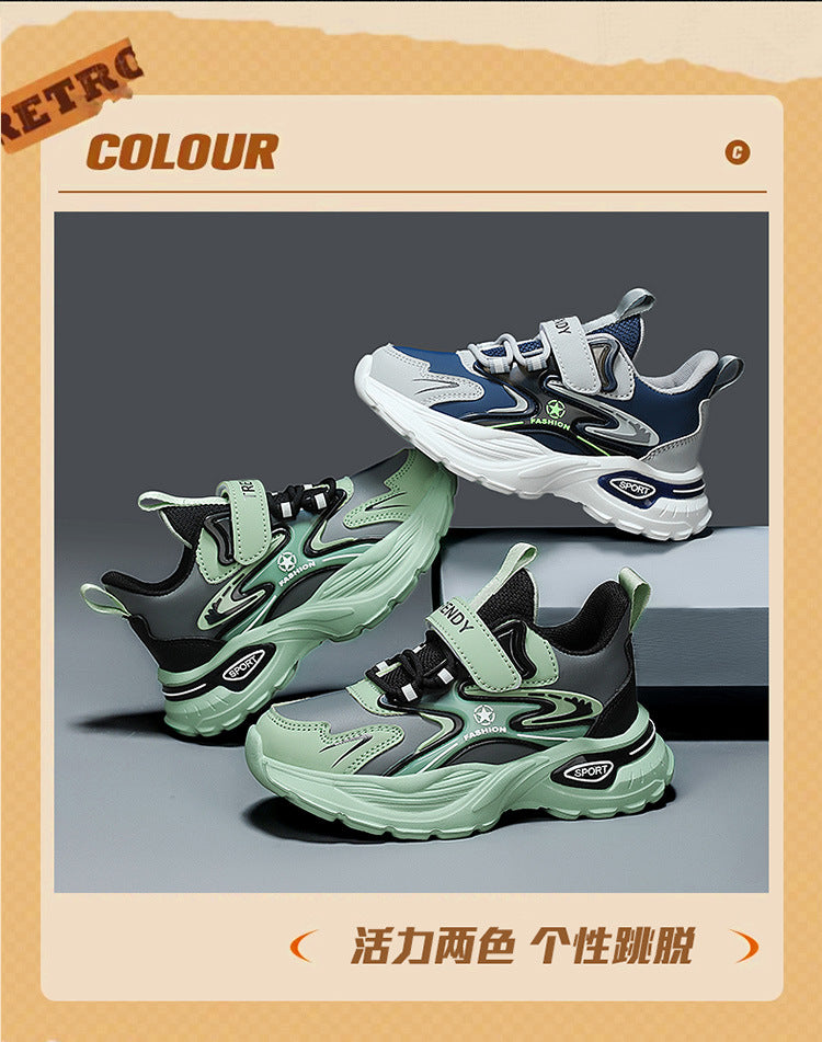 Autumn and Winter Leather Children's Sneakers, Boys' Fleece-Lined Cotton Shoes, Student Dad Shoes, Running Shoes, Warm Snow Boots, Children's Shoes