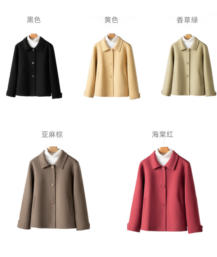 2024 New Wool Double-Sided Tweed Coat Autumn and Winter Short Solid Color Casual Doll Collar Tweed Coat for Petite