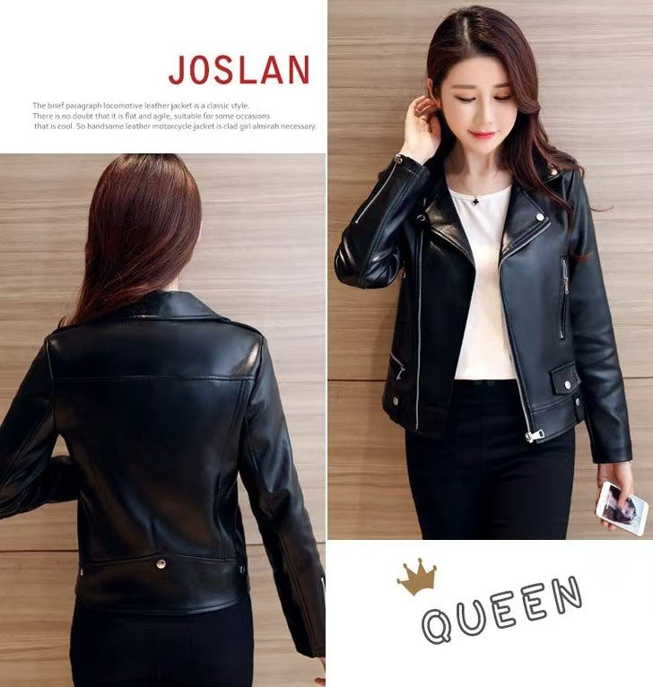 2025 Spring and Autumn New Korean Style Short Women's PU Leather Jacket, Plus Size Slim Motorcycle Jacket, Small Leather Jacket