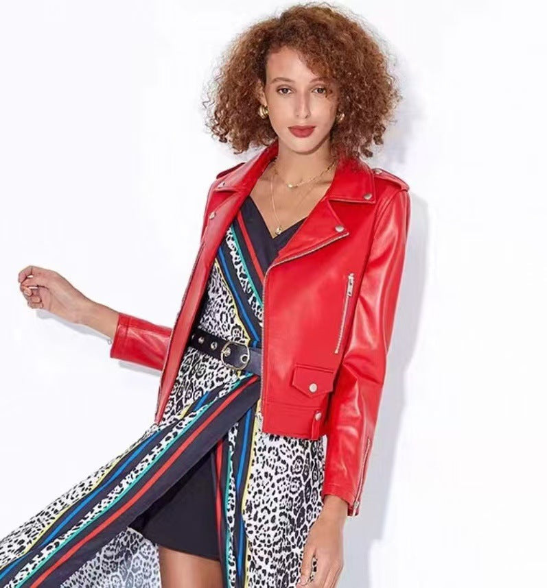 2025 Spring and Autumn New Korean Style Short Women's PU Leather Jacket, Plus Size Slim Motorcycle Jacket, Small Leather Jacket