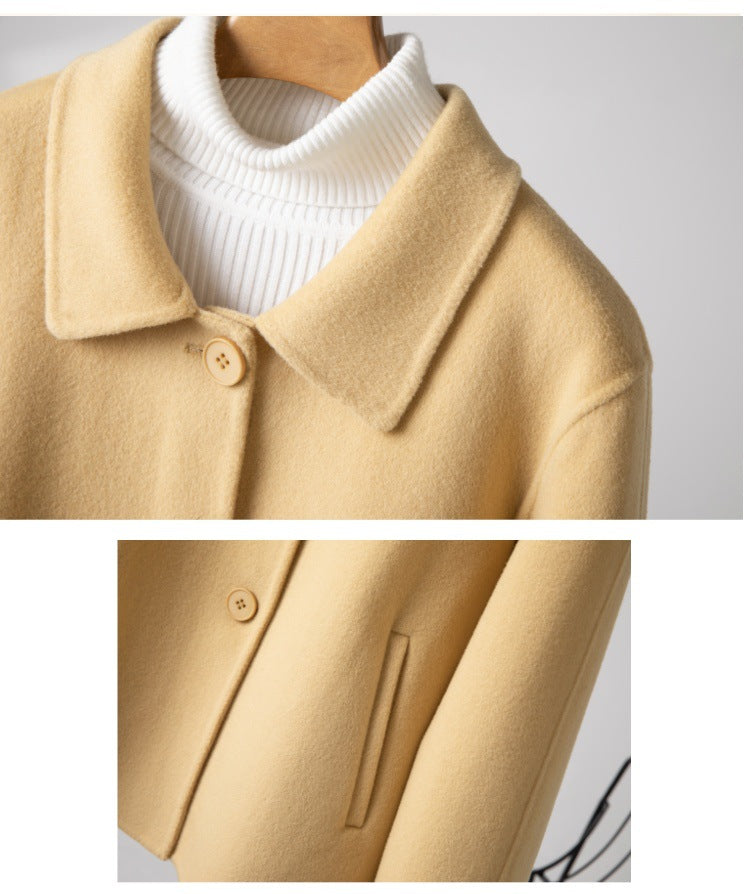 2024 New Wool Double-Sided Tweed Coat Autumn and Winter Short Solid Color Casual Doll Collar Tweed Coat for Petite