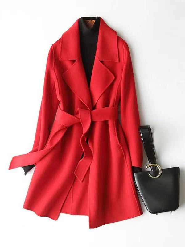 2024 Autumn and Winter New Woolen Coat Women's Slim-fit Slimming Korean Style Mid-length Woolen Coat Trendy