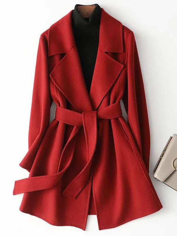 2024 Autumn and Winter New Woolen Coat Women's Slim-fit Slimming Korean Style Mid-length Woolen Coat Trendy