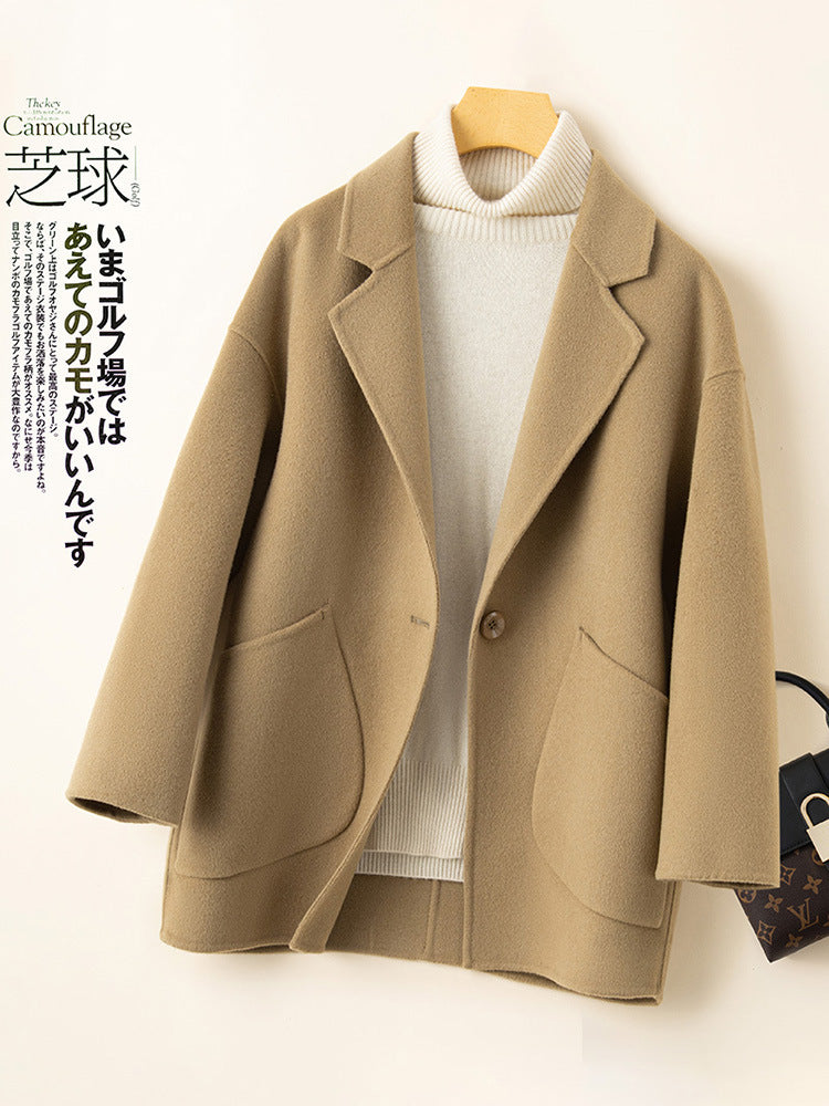 Cocoon-type Double-sided Wool Coat Women's Short 24 Autumn and Winter Korean Style New Arrival Loose Wide-width Wool Coat for Small Men