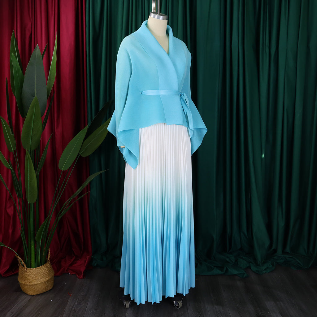 C8610 African plus size Women's Spring New Fashion Strap Bat Sleeve Top Gradient Color-changing Skirt Two-piece Set