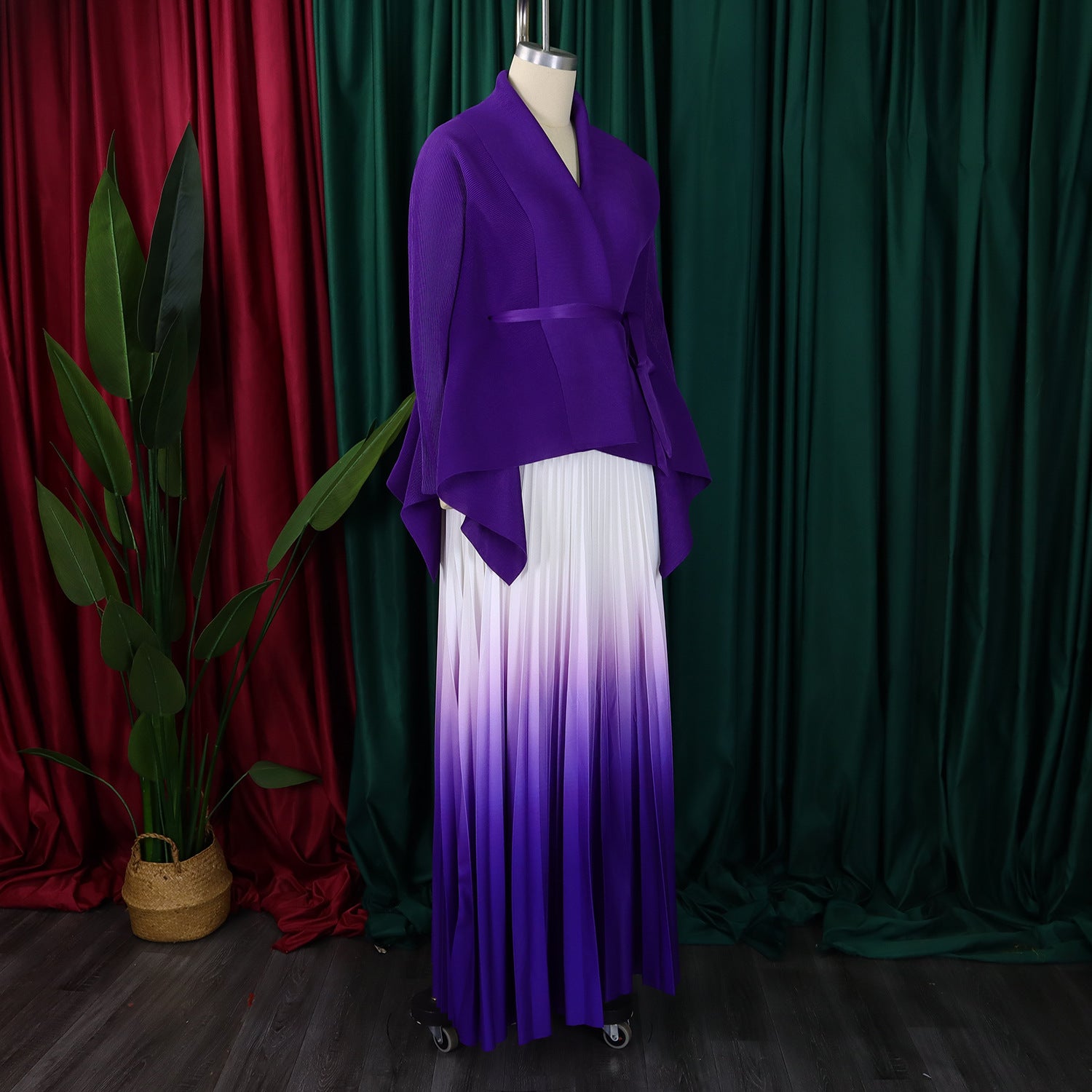C8610 African plus size Women's Spring New Fashion Strap Bat Sleeve Top Gradient Color-changing Skirt Two-piece Set
