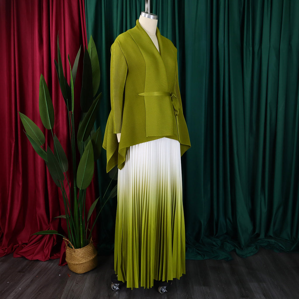C8610 African plus size Women's Spring New Fashion Strap Bat Sleeve Top Gradient Color-changing Skirt Two-piece Set