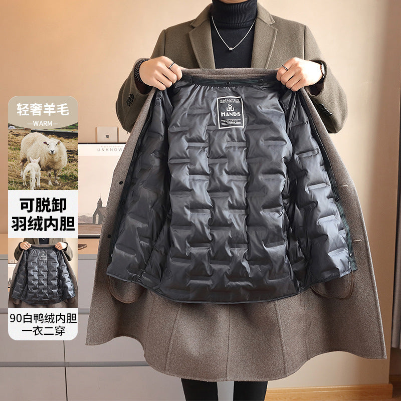 Double-sided Woolen Coat Men's Mid-length Cashmere Woolen Coat Men's Autumn and Winter High-end Down Liner Woolen Coat