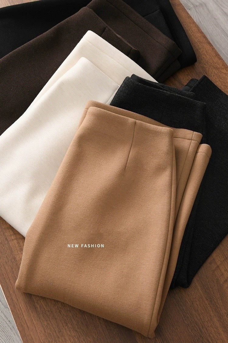 Acetate Cashmere Women's Mid-Length Skirt, High-End Elegant High-Waist Slimming Rear Split Wool Straight Skirt, Autumn and Winter New Collection