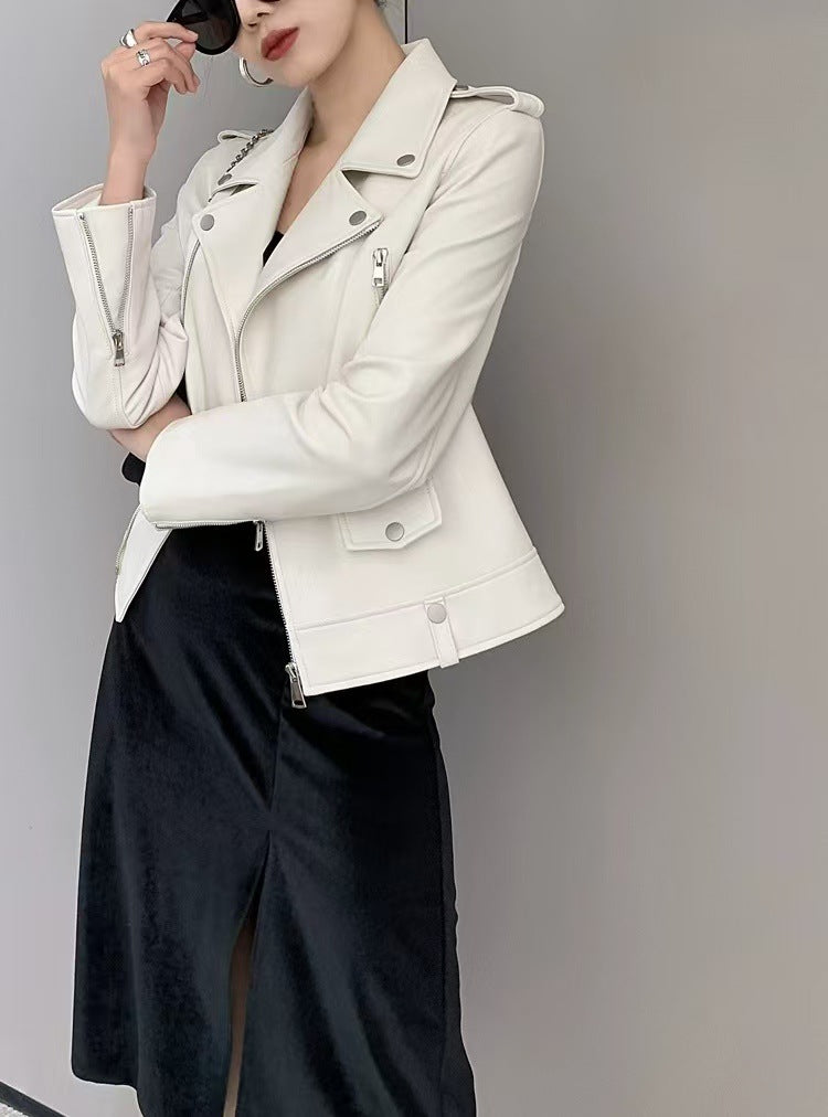 2025 Spring and Autumn New Korean Style Short Women's PU Leather Jacket, Plus Size Slim Motorcycle Jacket, Small Leather Jacket