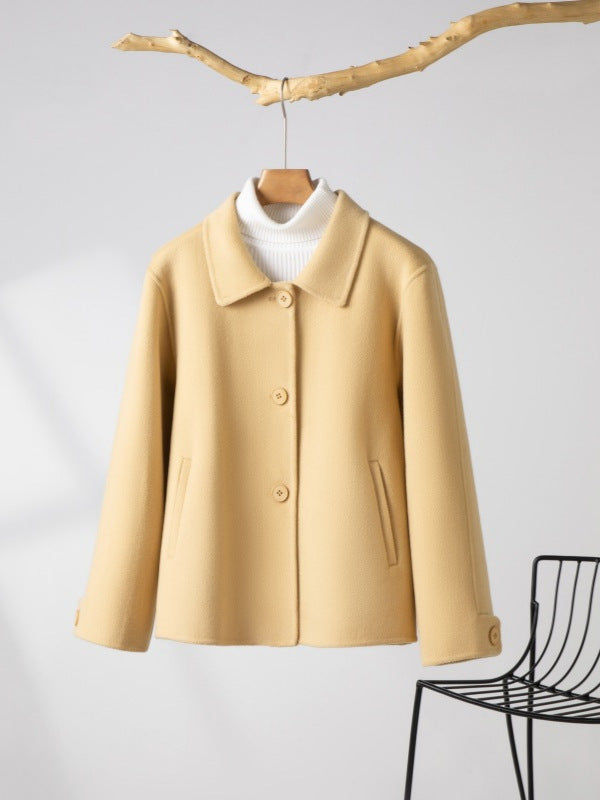 2024 New Wool Double-Sided Tweed Coat Autumn and Winter Short Solid Color Casual Doll Collar Tweed Coat for Petite