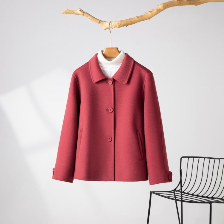 2024 New Wool Double-Sided Tweed Coat Autumn and Winter Short Solid Color Casual Doll Collar Tweed Coat for Petite