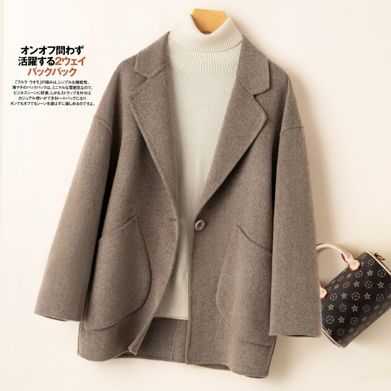 Cocoon-type Double-sided Wool Coat Women's Short 24 Autumn and Winter Korean Style New Arrival Loose Wide-width Wool Coat for Small Men