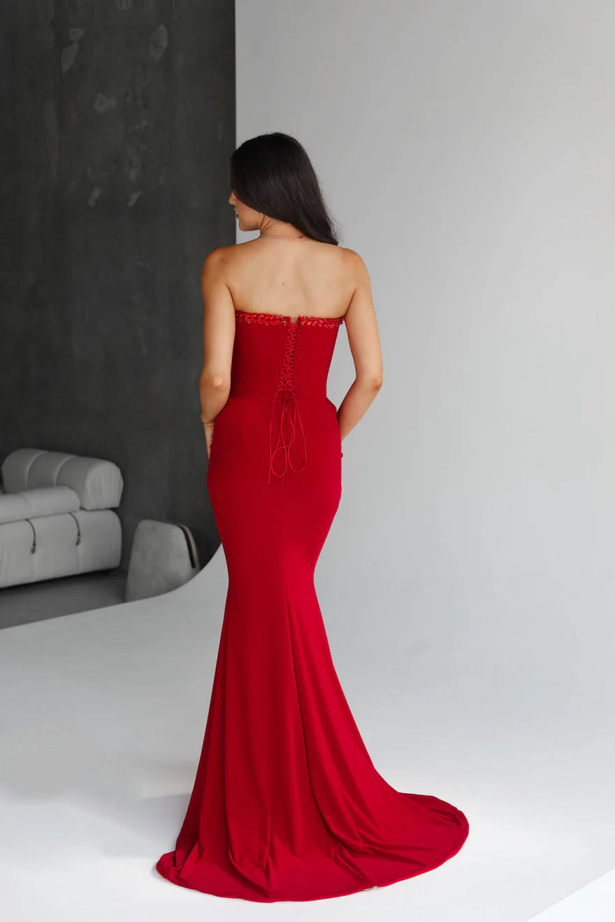 Amazon Women's 2025 Spring and Summer European and American Cross-border Red Diamond Bandage Evening Dress Women's Banquet Elegant Light Luxury