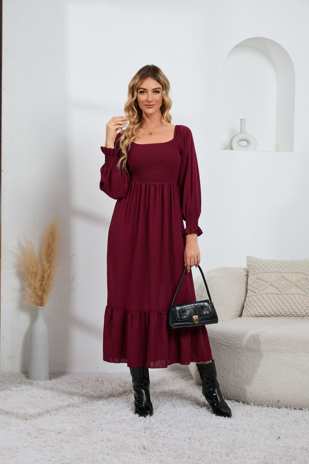 Swintager 2026 Spring New Maternity Chiffon Dress Small Floral Dress Amazon Long-Sleeved Dress