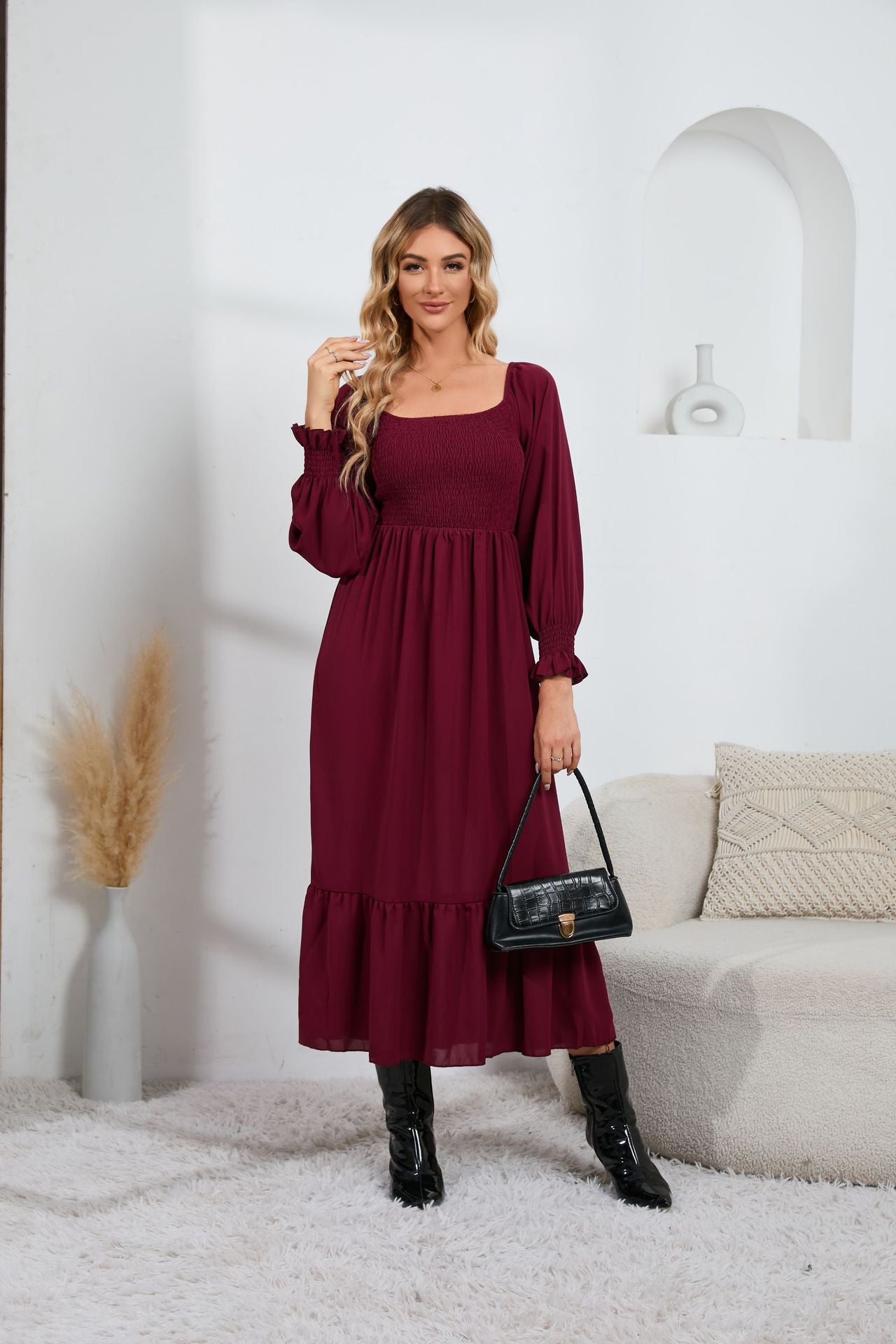 Swintager 2026 Spring New Maternity Chiffon Dress Small Floral Dress Amazon Long-Sleeved Dress