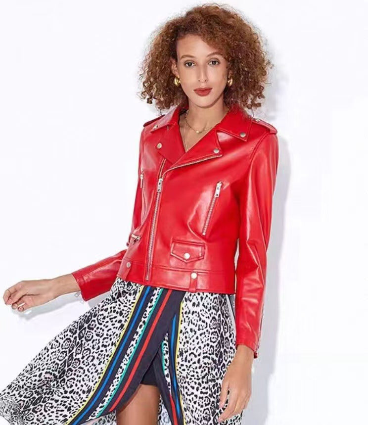 2025 Spring and Autumn New Korean Style Short Women's PU Leather Jacket, Plus Size Slim Motorcycle Jacket, Small Leather Jacket
