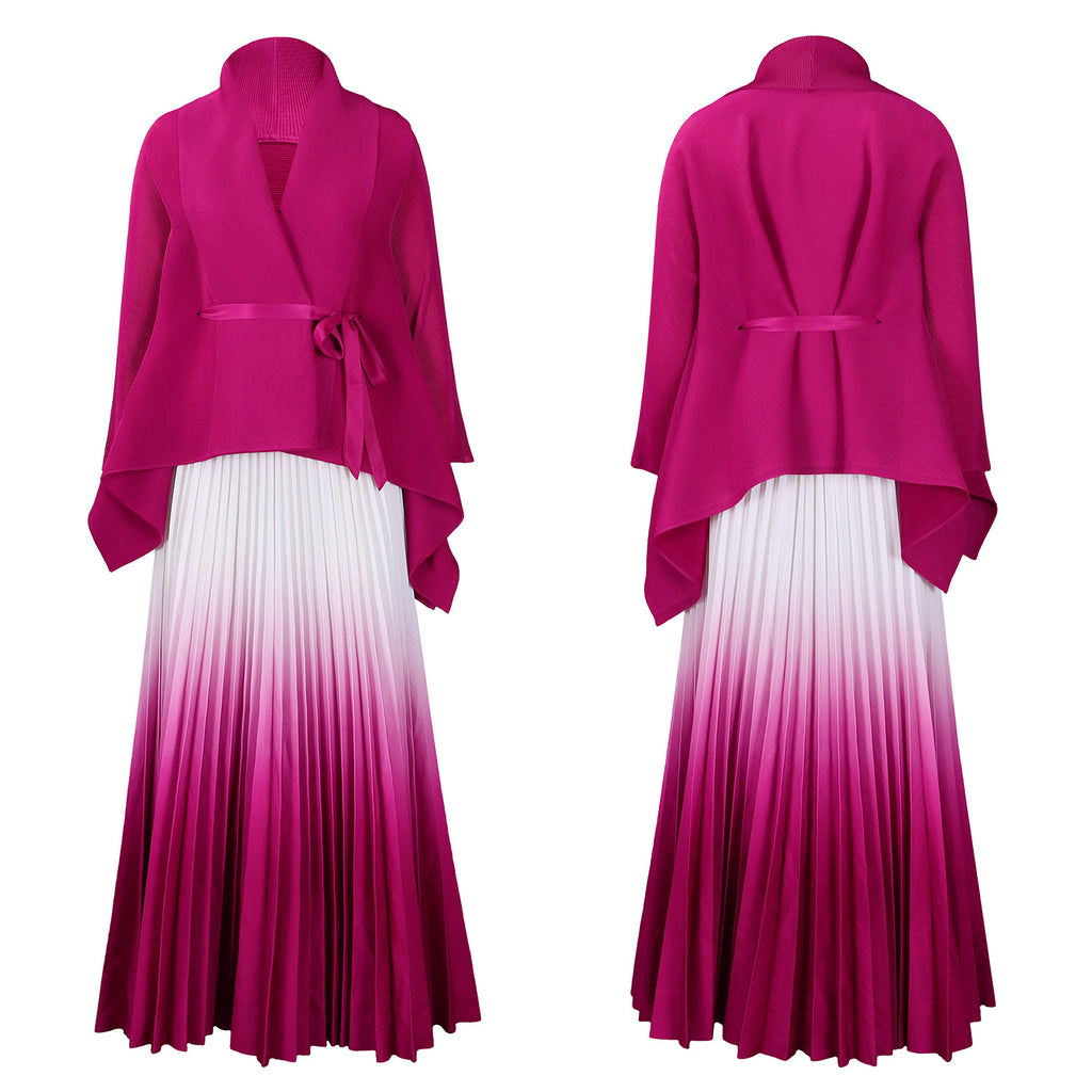 C8610 African plus size Women's Spring New Fashion Strap Bat Sleeve Top Gradient Color-changing Skirt Two-piece Set