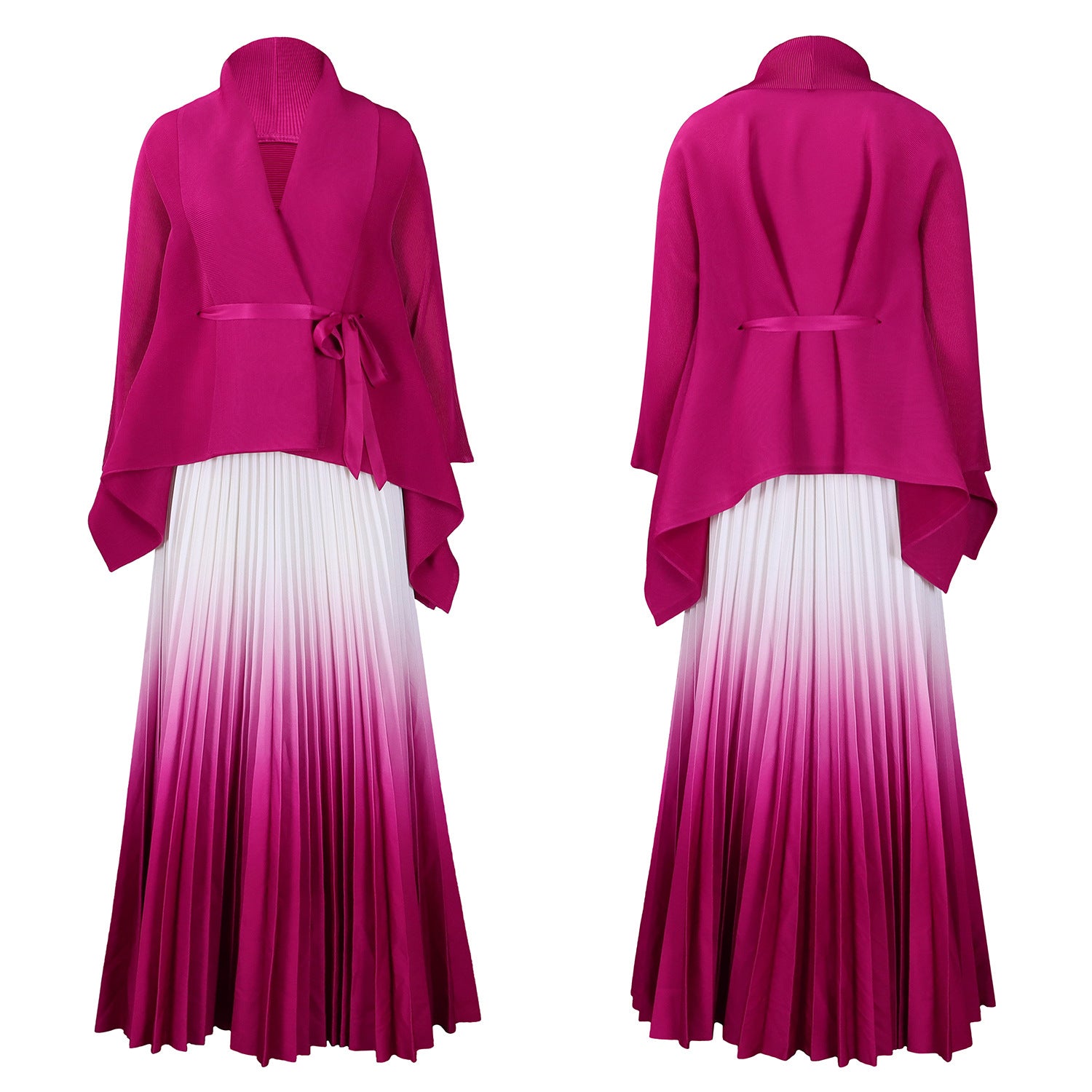 C8610 African plus size Women's Spring New Fashion Strap Bat Sleeve Top Gradient Color-changing Skirt Two-piece Set