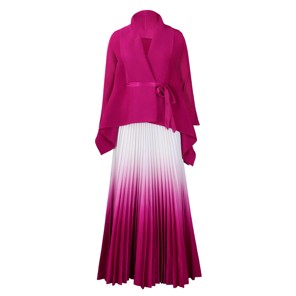C8610 African plus size Women's Spring New Fashion Strap Bat Sleeve Top Gradient Color-changing Skirt Two-piece Set